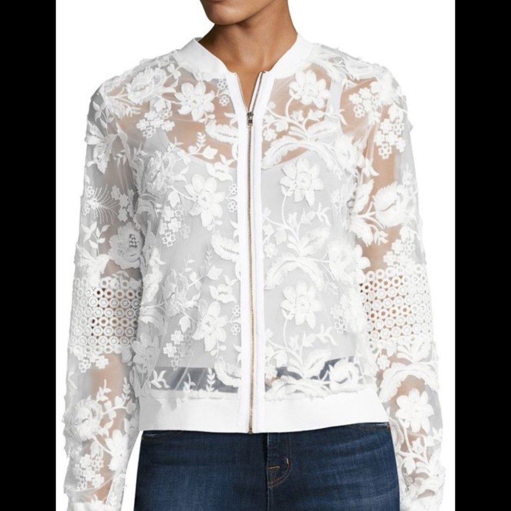 T Tahari lace bomber jacket